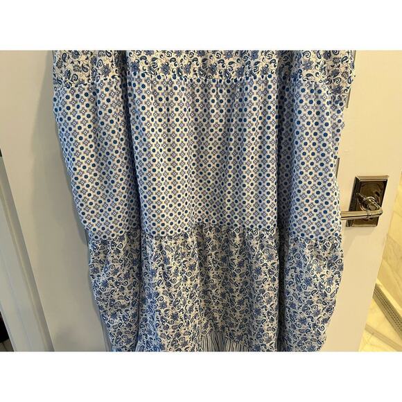 J. Crew Size 3X Blue White Paisley Floral Tiered Sundress - Picture 3 of 9